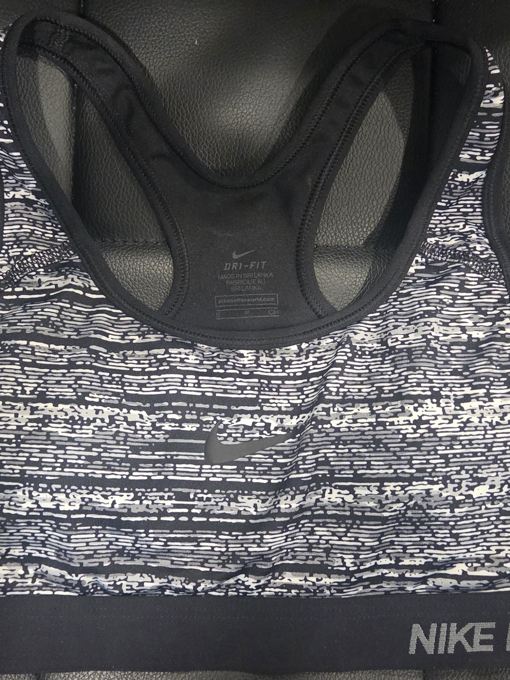 Nike Black & White Abstract Stripe Racerback Sports Bra